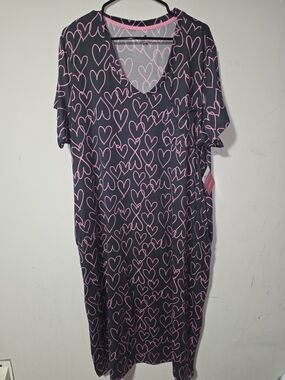 Celebrate It Black Nightgown with Pink Heart Print